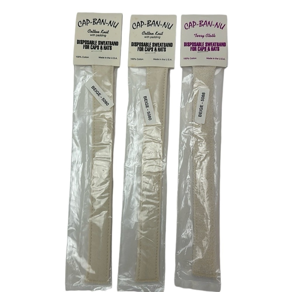 New Cap-Ban-Nu Disposable Sweatband For Caps & Hats Beige Lot Of 3 Padded